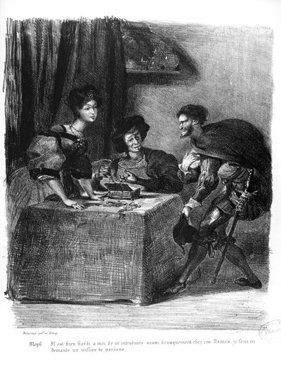 Mephistopheles, Martha und Marguerite, aus Goethes Faust, 1828 (Illustration) von Ferdinand Victor Eugene Delacroix